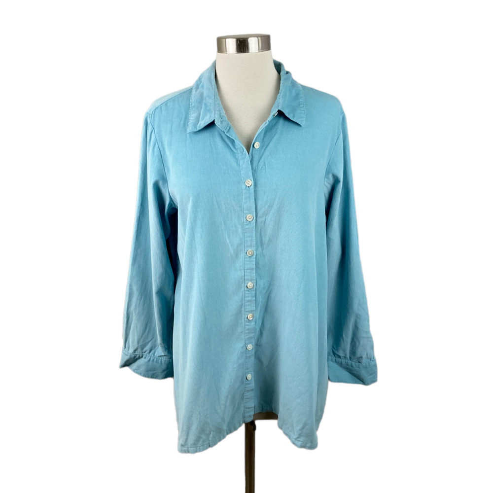 J. Jill M Light Blue Micro Corduroy Button Front Shirt